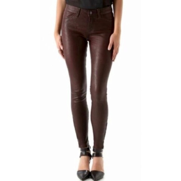 J BRAND • Burgundy Stretch Lamb Leather Skinny Ankle Zip Pants - Picture 11 of 16